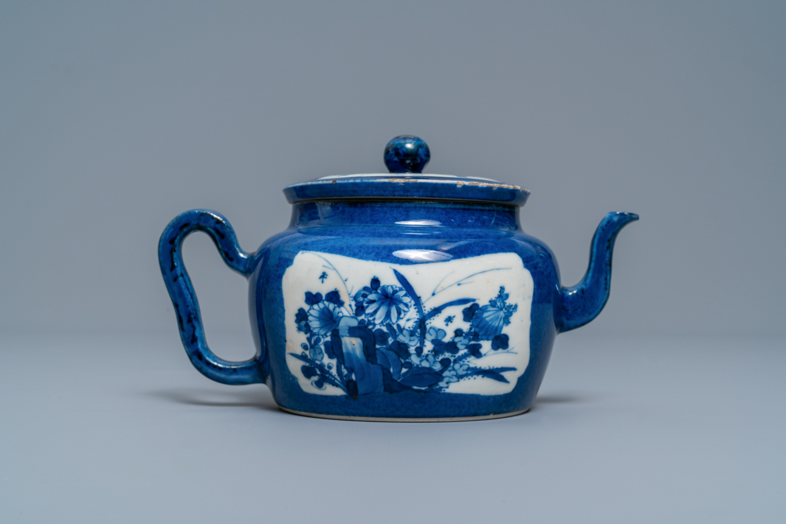 A Chinese powder blue-ground teapot and cover, Kangxi - Image 2 of 7