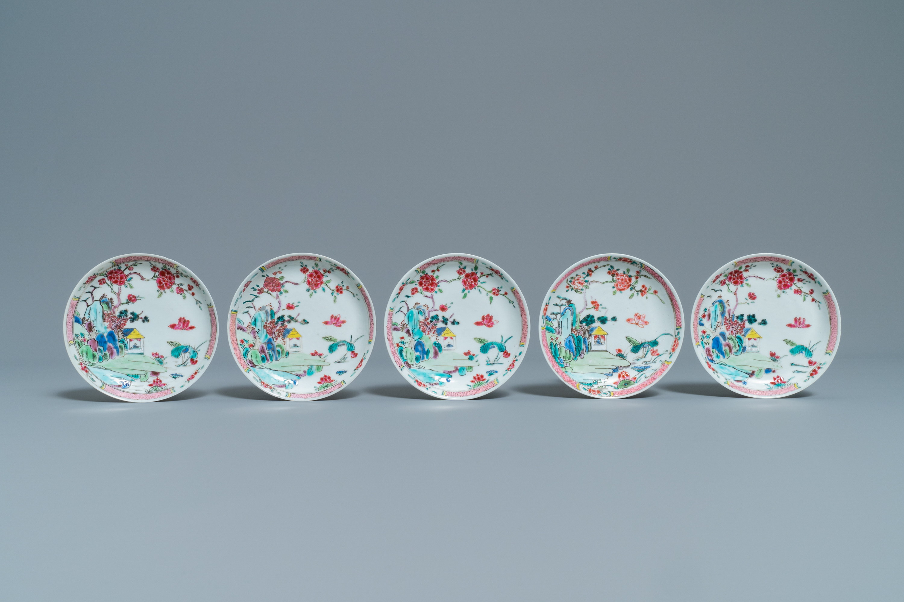 A Chinese famille rose 27-piece tea service with landscape design, Yongzheng/Qianlong - Image 4 of 33