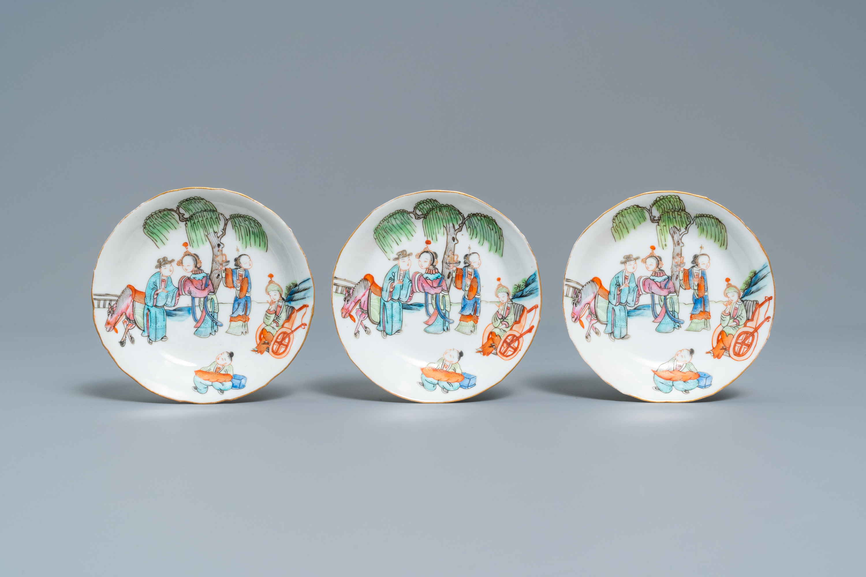 Five Chinese famille rose cups and saucers, Tongzhi mark and of the period - Image 2 of 11