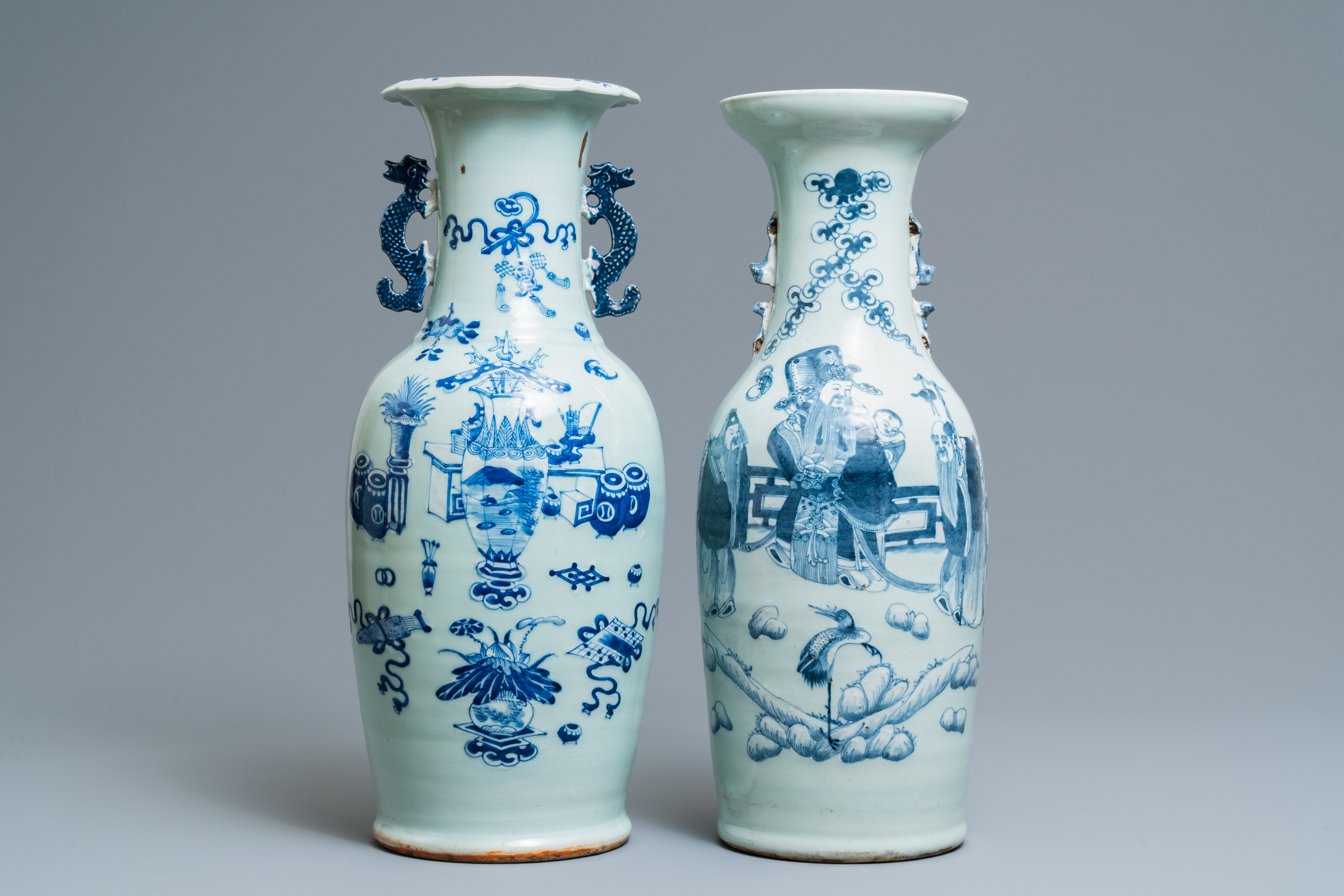 Four Chinese blue and white celadon-ground vases, 19th C. - Image 8 of 13