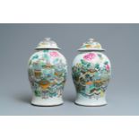 Two Chinese qianjiang cai vases and covers with antiquities, 19th C.