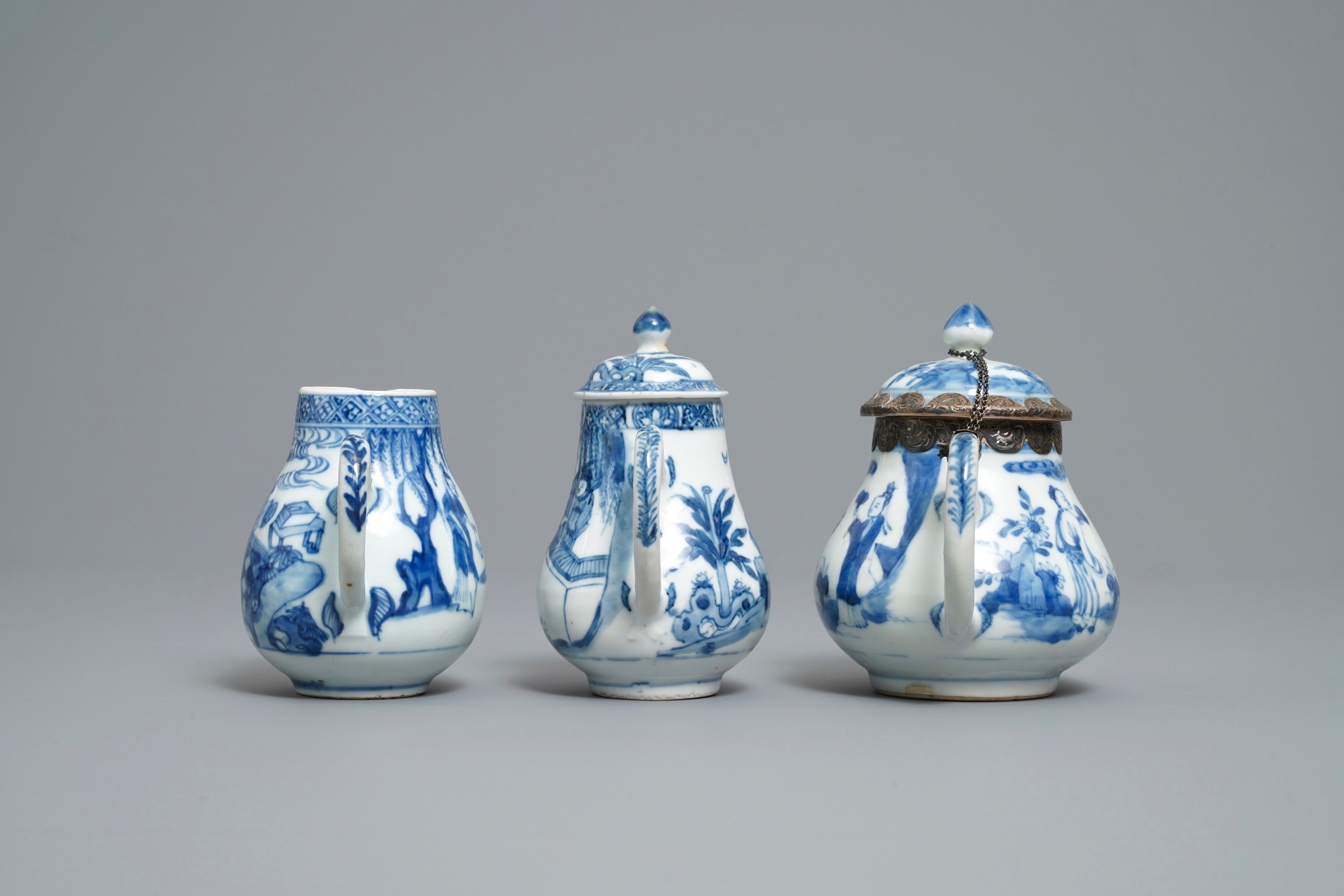 Two Chinese blue and white teapots and a cream jug, Yongzheng - Image 5 of 7