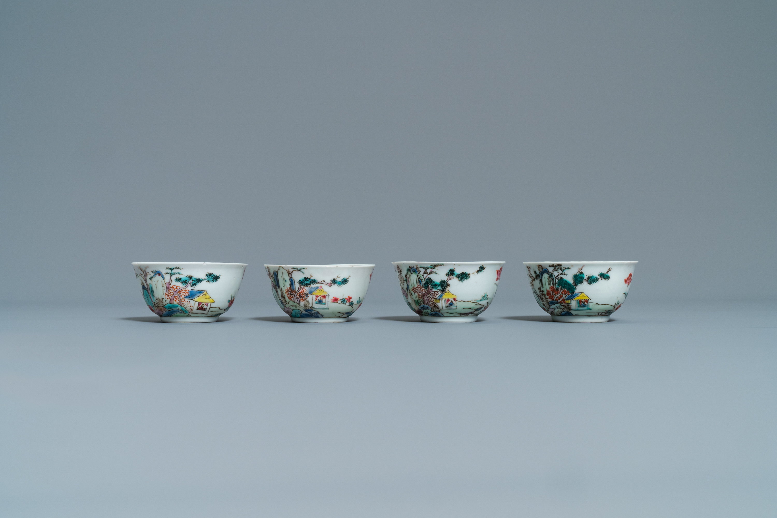 A Chinese famille rose 27-piece tea service with landscape design, Yongzheng/Qianlong - Image 10 of 33