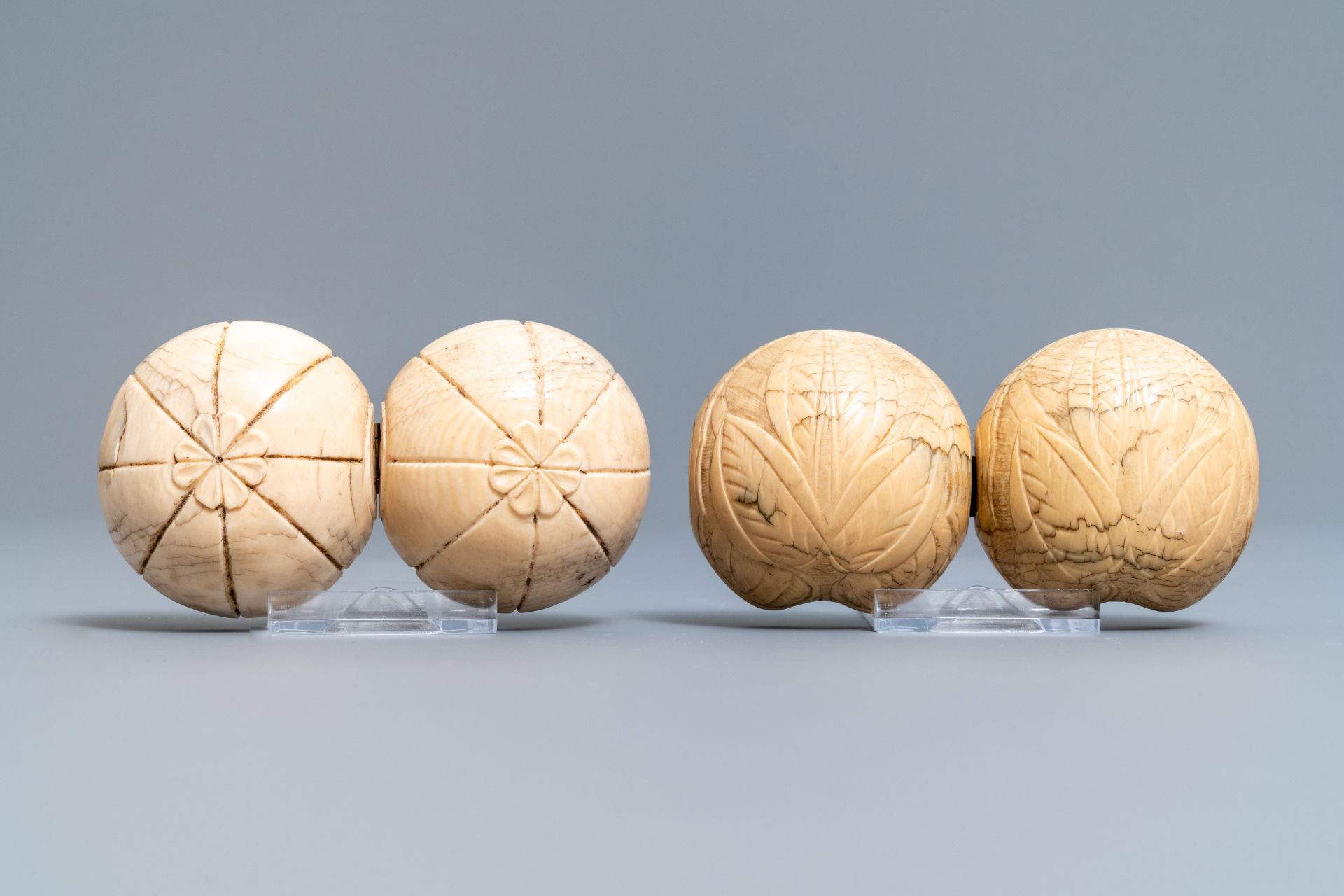 Two carved ivory diptych ball carvings, Dieppe, France, 18/19th C. - Image 3 of 7