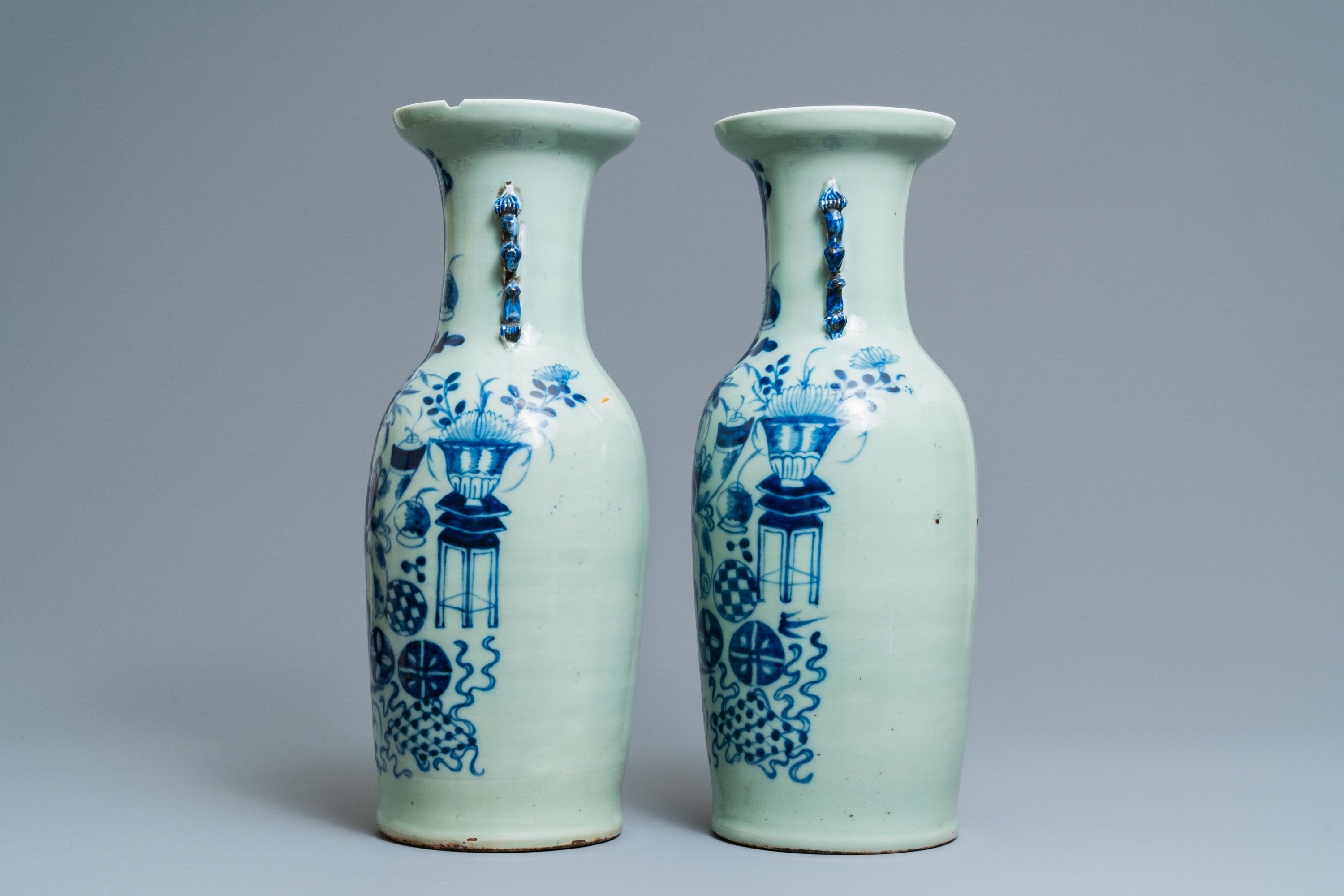 Four Chinese blue and white celadon-ground vases, 19th C. - Image 5 of 13