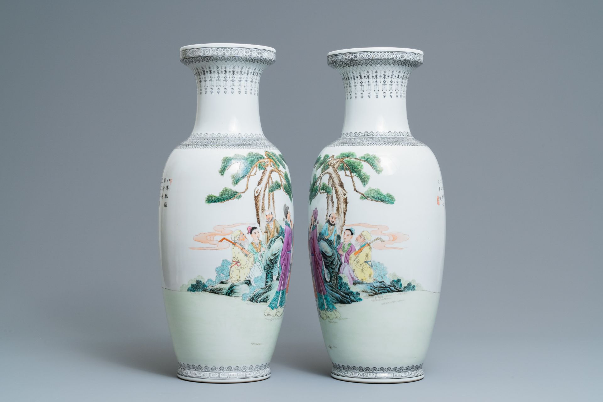 Two pairs of Chinese famille rose vases, Qianlong marks, Republic - Image 5 of 13