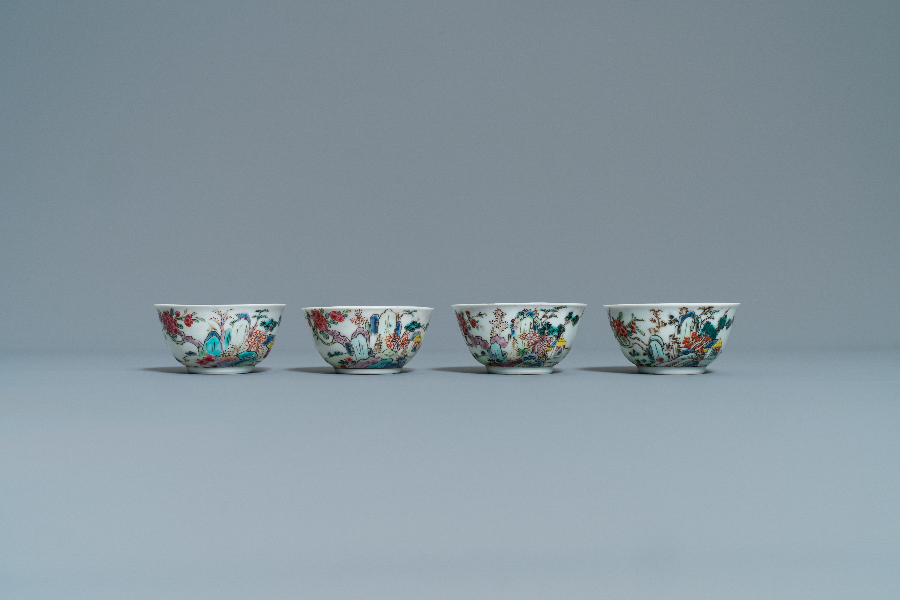 A Chinese famille rose 27-piece tea service with landscape design, Yongzheng/Qianlong - Image 13 of 33