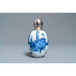 A Chinese blue and white silver-lidded tea caddy, Kangxi