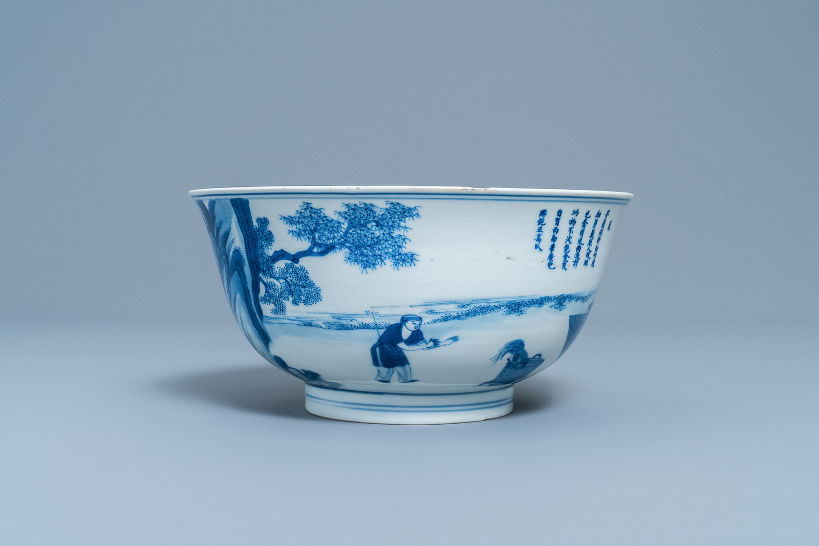 An imperial Chinese blue and white 'rice production' bowl, Kangxi mark and of the period - Image 13 of 14