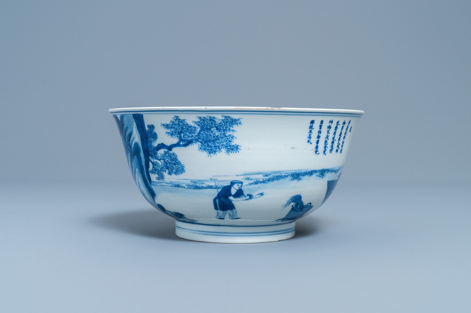 An imperial Chinese blue and white 'rice production' bowl, Kangxi mark and of the period - Bild 13 aus 14