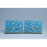 A pair of rectangular Chinese cloisonné plaques, Qianlong/Jiaqing