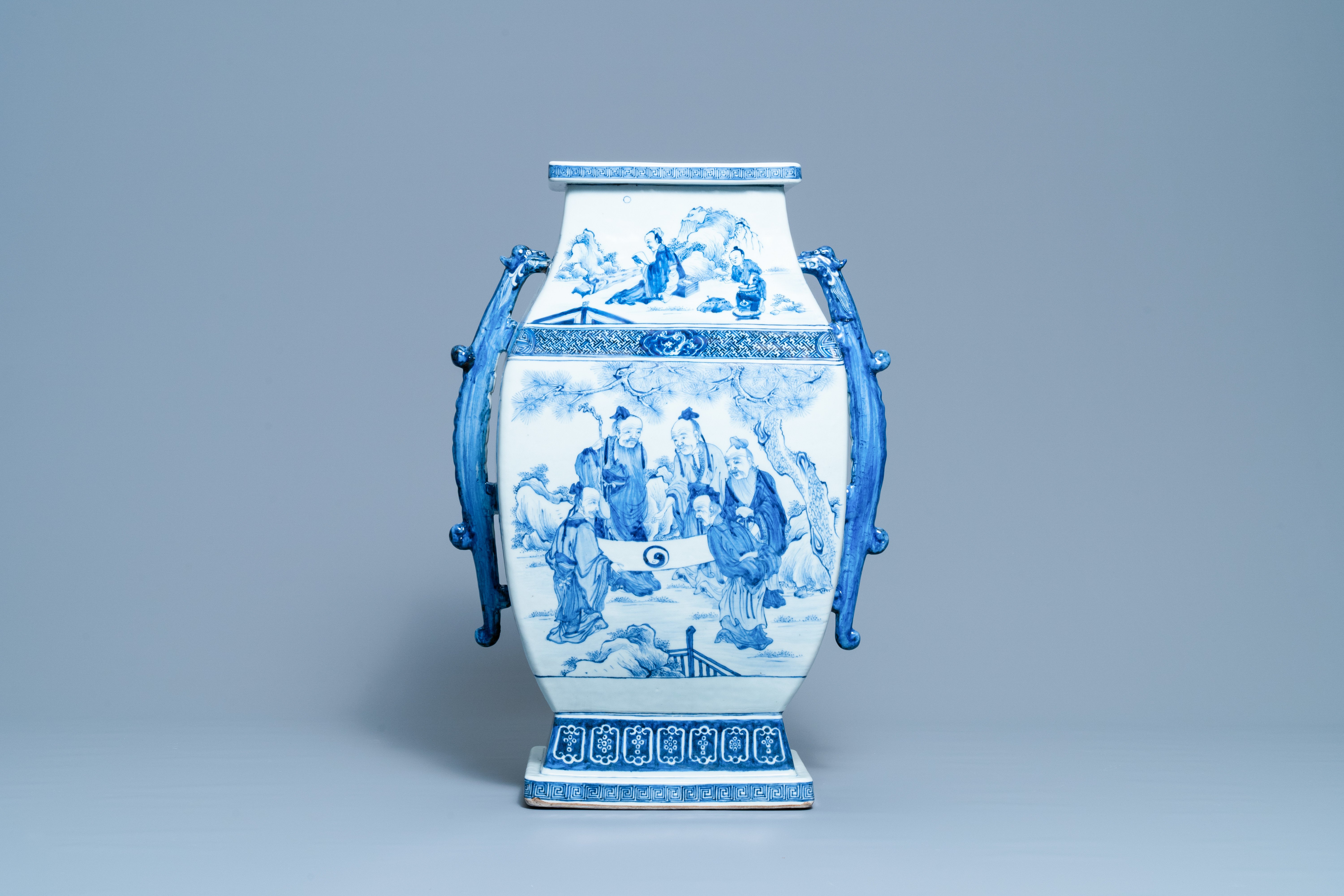 A large Chinese blue and white 'Seven Sages of the Bamboo Grove' vase, Qianlong