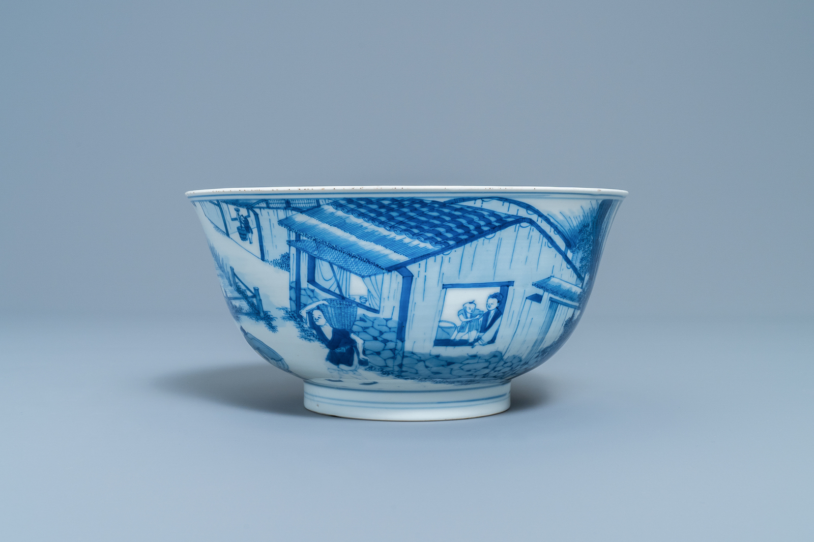An imperial Chinese blue and white 'rice production' bowl, Kangxi mark and of the period - Image 10 of 14