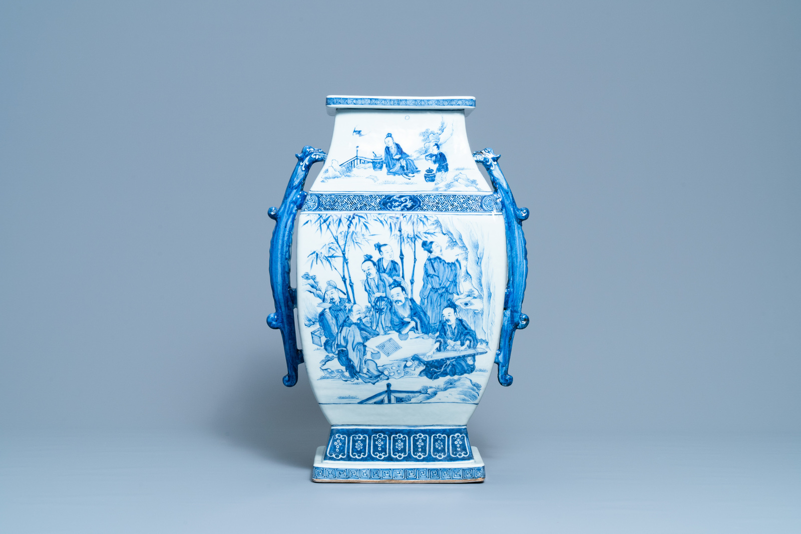 A large Chinese blue and white 'Seven Sages of the Bamboo Grove' vase, Qianlong - Image 3 of 6