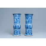 A pair of large Chinese blue and white 'Long Eliza' beaker vases, Kangxi