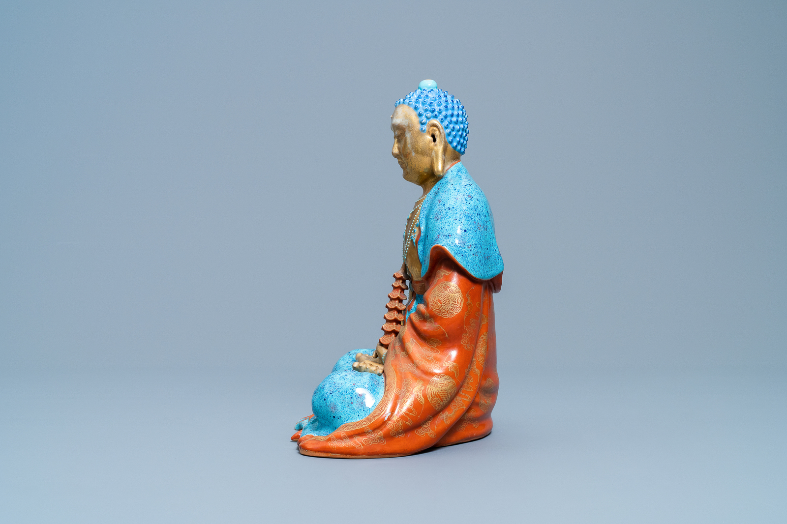 Three Chinese enamelled and gilt figures of Bodhisattva, Qianlong/Jiaqing - Image 5 of 19