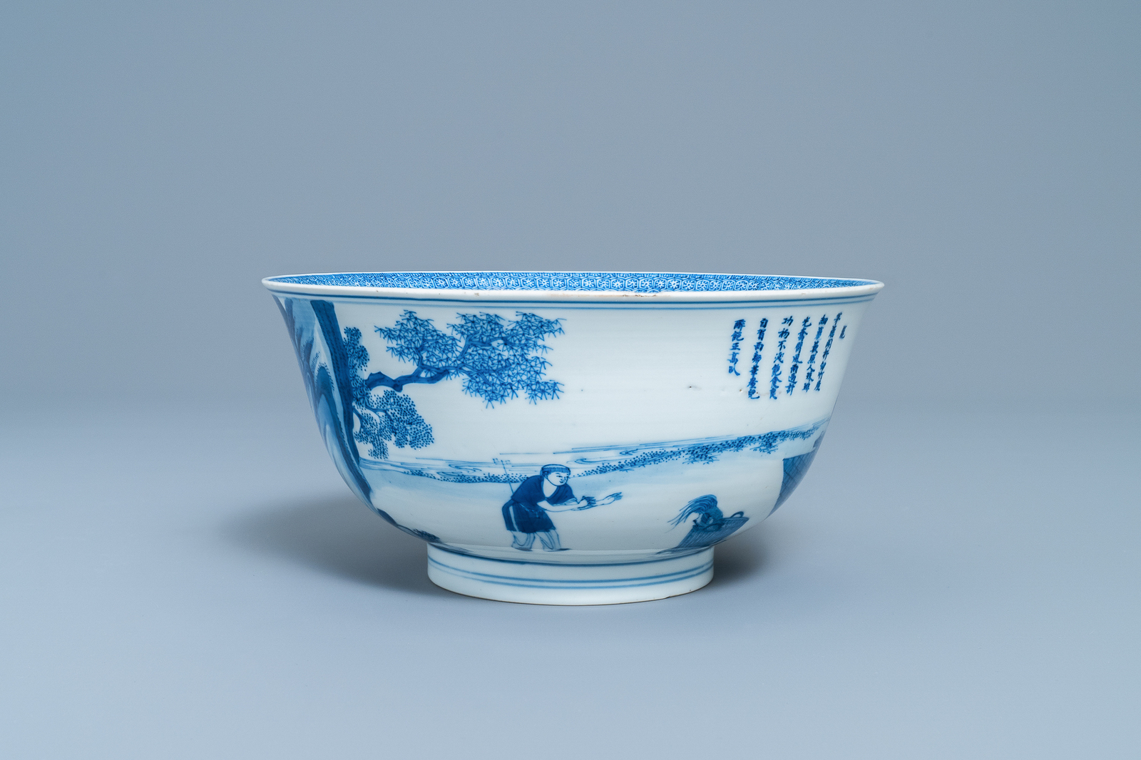 An imperial Chinese blue and white 'rice production' bowl, Kangxi mark and of the period - Image 4 of 14