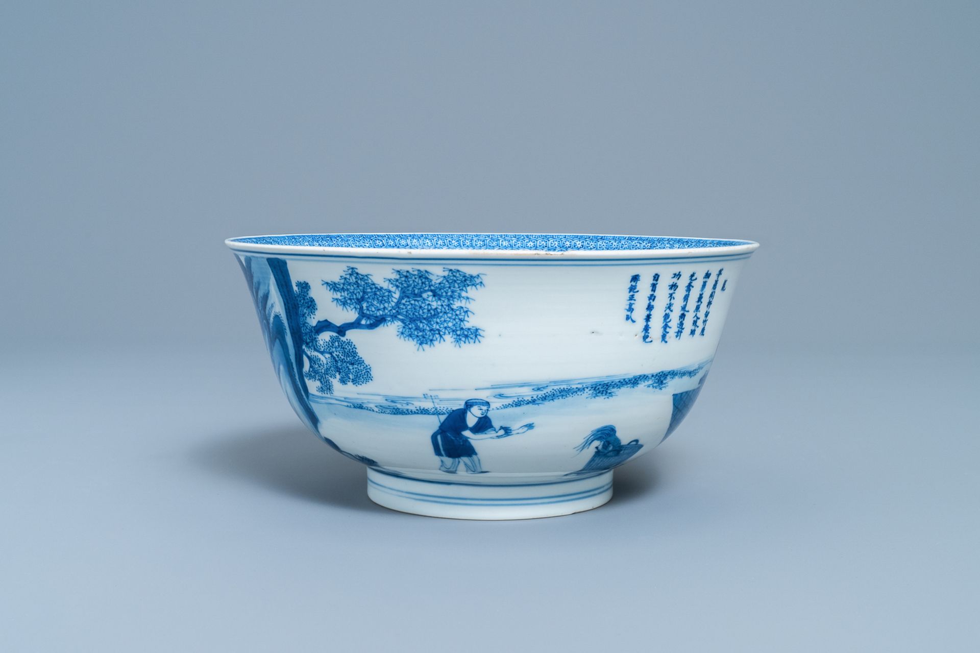 An imperial Chinese blue and white 'rice production' bowl, Kangxi mark and of the period - Bild 4 aus 14