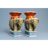 A pair of Chinese famille rose elephant-shaped garden seats, 19/20th C.