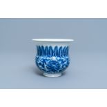 A Chinese blue and white 'lotus scroll' spittoon or zhadou, Kangxi