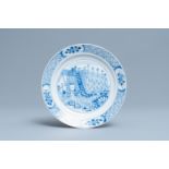 A Chinese blue and white 'Rotterdam riot' plate, Chenghua mark, Kangxi