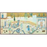 Safavid school, Iran, 19/20th C., oil and ink on canvas: 'A ceremonial court view'