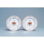 A pair of Chinese famille rose Scottish market plates with the arms of Dalyell of the Binns, Qianlon