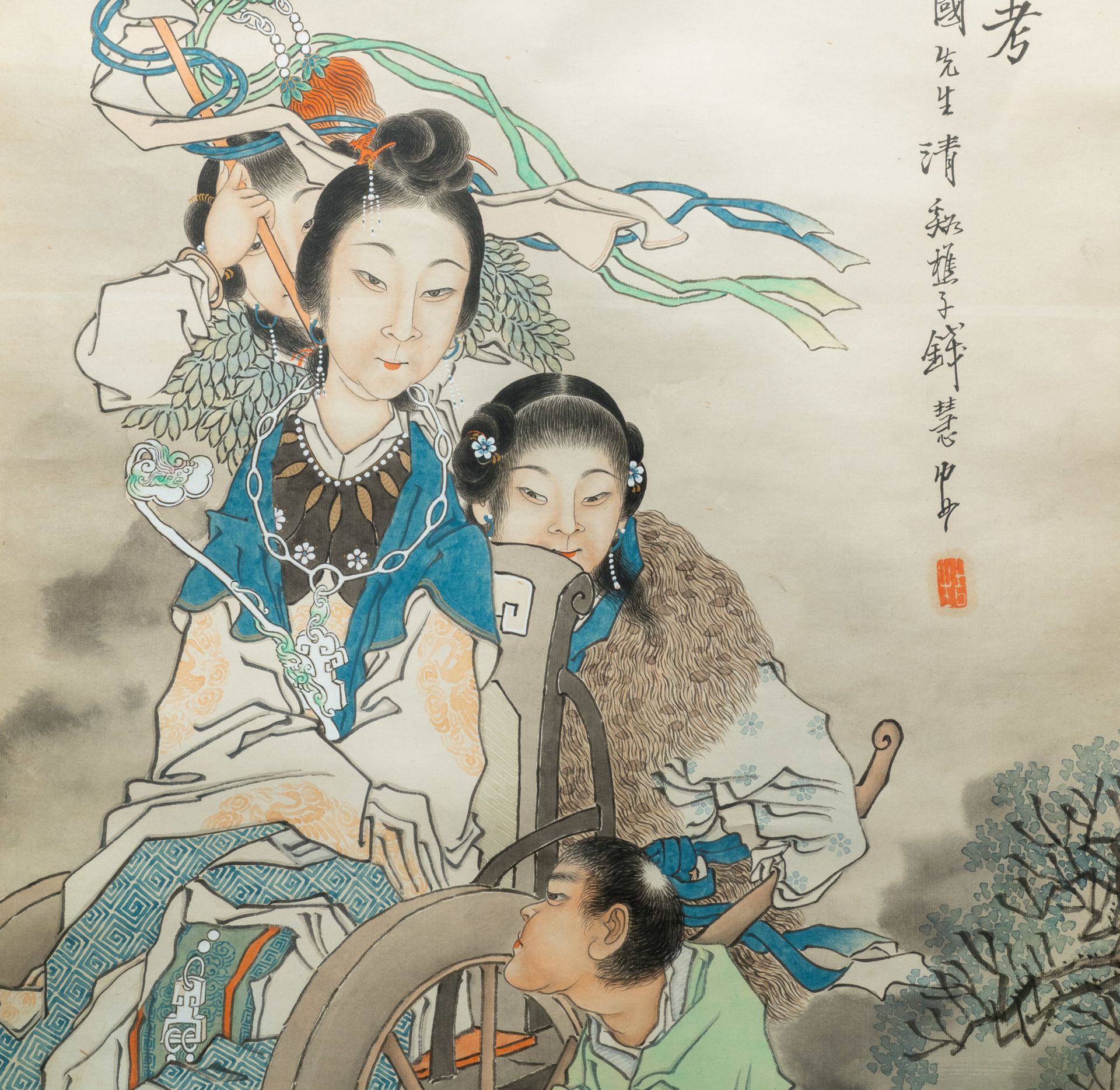 Qian Huian (1833-1911), ink and colour on paper, 19th C.: 'Fugui shoukao, after Wen Anguo' - Image 3 of 6