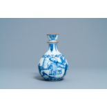 A Chinese blue and white huqqa base with a narrative design, Kangxi