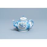 A Chinese blue and white reticulated double-walled teapot and cover, Transitonal period