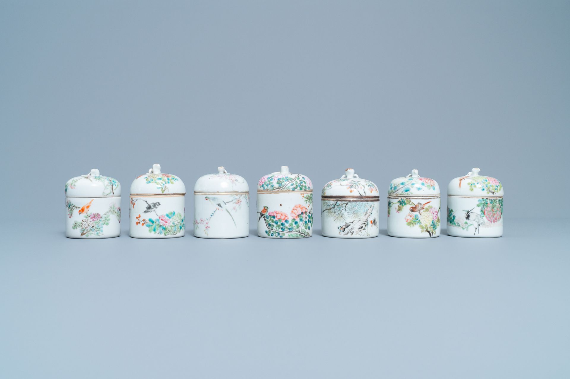 A collection of 14 Chinese qianjiang cai wine cup warmers, 19/20th C. - Image 8 of 13