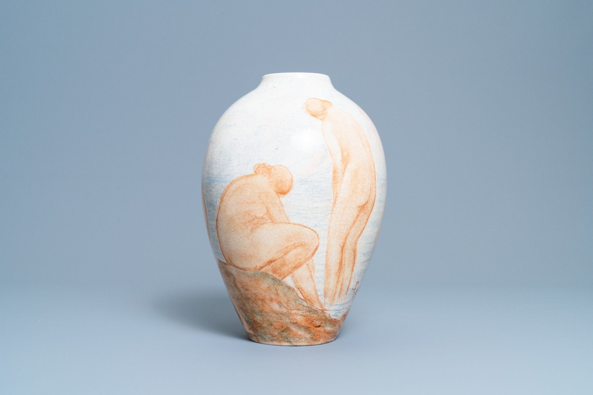 An art deco vase with bathing females, Felix-Pascal Fevola for Lachenal, France, ca. 1930 - Bild 4 aus 6