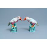 A pair of Chinese famille rose models of kingfishers, Qianlong