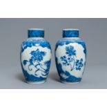 A pair of Chinese blue and white vases and covers with floral design, Hatcher cargo shipwreck, Trans