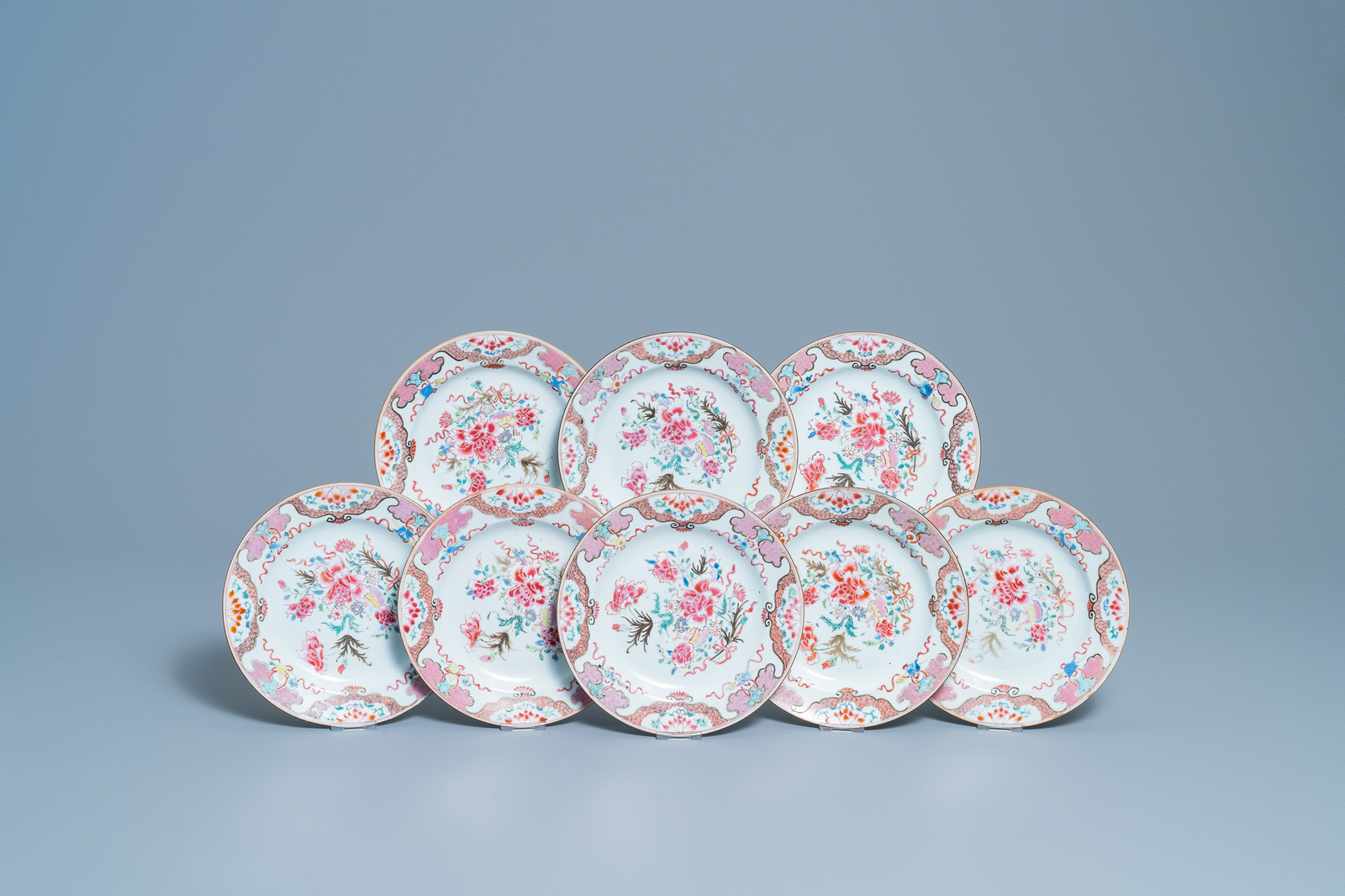 Eight Chinese famille rose plates with floral design, Qianlong - Image 6 of 6