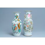 Two Chinese famille rose and qianjiang cai vases, 19/20th C.