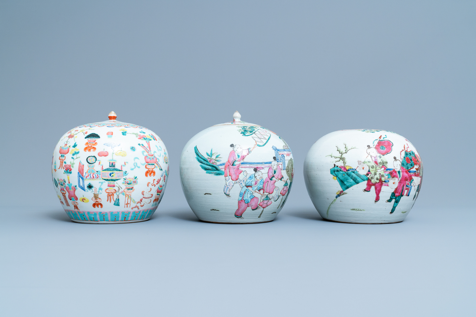 Three Chinese famille rose jars, 19th C. - Image 3 of 9