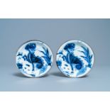 A pair of Japanese blue and white Arita 'qilin' plates, Edo, 17/18th C.