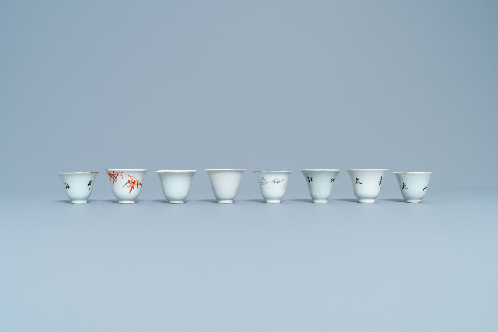 A collection of 14 Chinese qianjiang cai wine cup warmers, 19/20th C. - Image 12 of 13