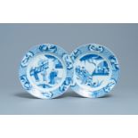 Two Chinese blue and white 'Romance of the Western Chamber' plates, Kangxi