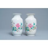 A pair of Chinese famille rose eggshell vases with floral design, Republic