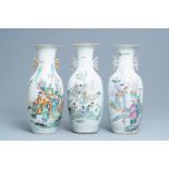 Three Chinese famille rose vases, 19/20th C.