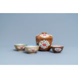 Four Chinese famille rose capucin brown-ground bowls, Qianlong