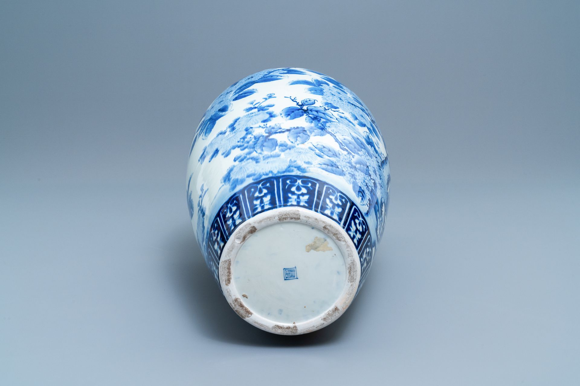 A large Japanese blue and white Arita vase, Meiji, 19th C. - Image 6 of 6