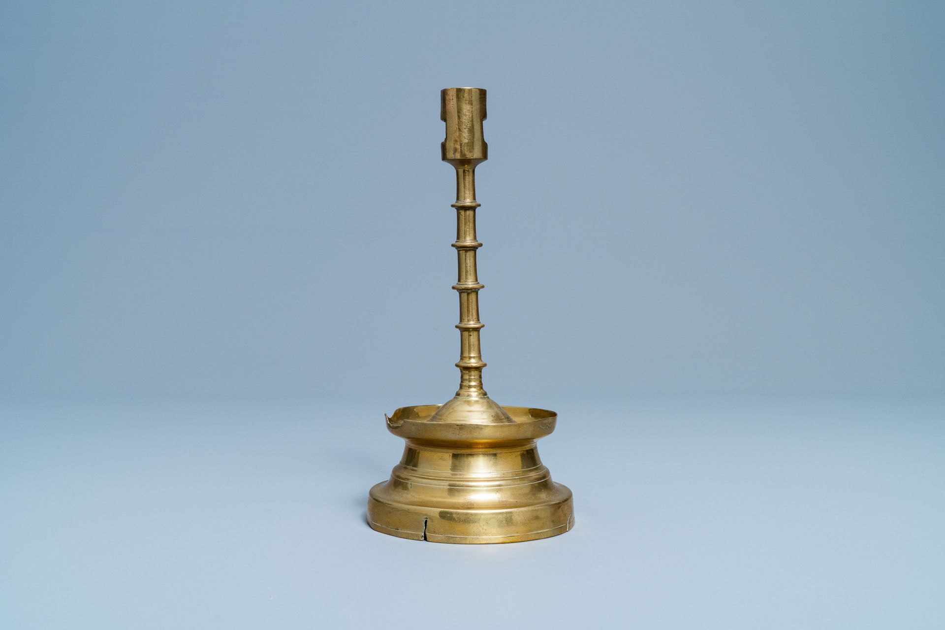 A Flemish or Dutch knotted bronze candlestick, 15th C. - Image 2 of 6