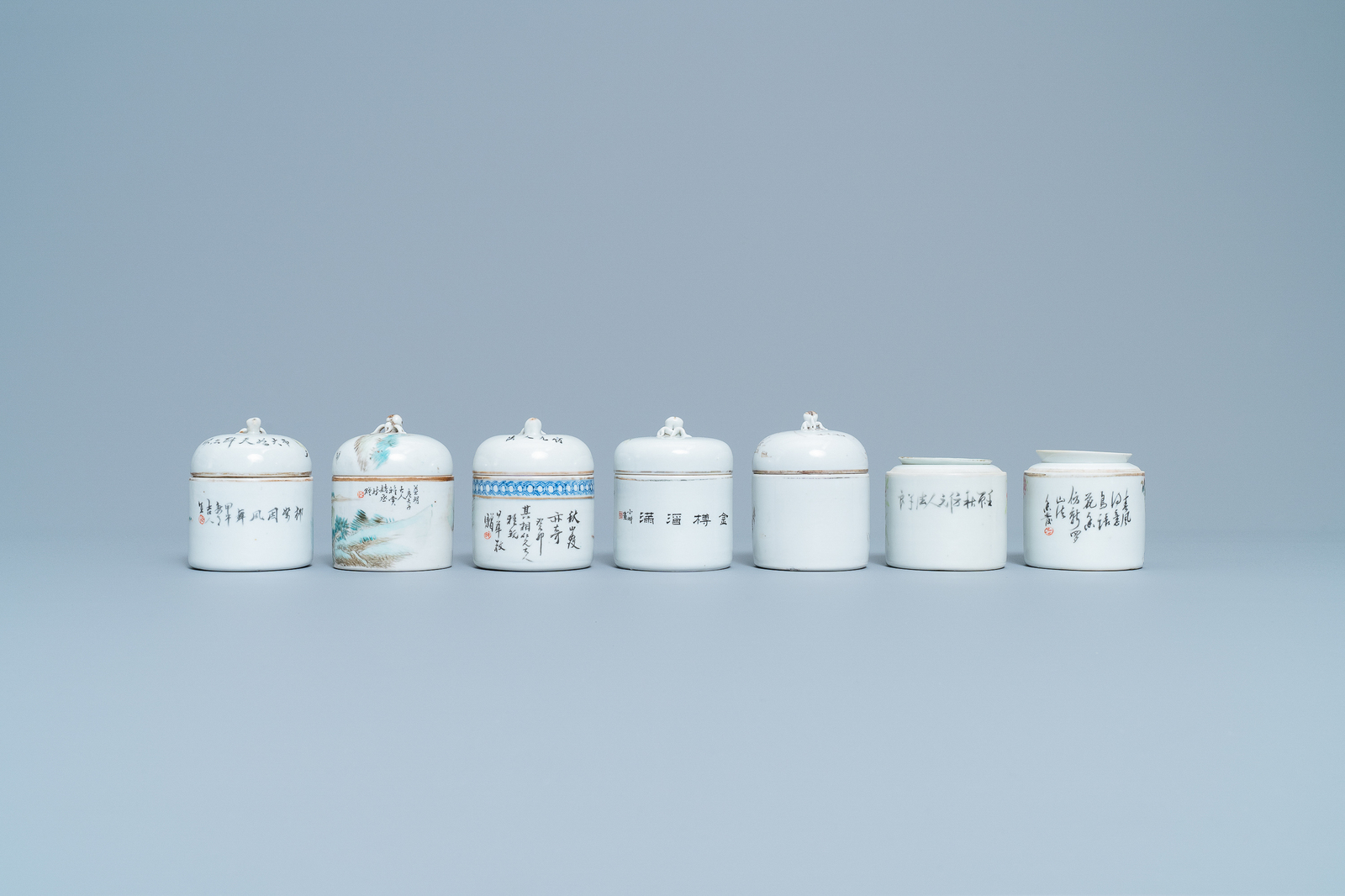 A collection of 14 Chinese qianjiang cai wine cup warmers, 19/20th C. - Image 9 of 13