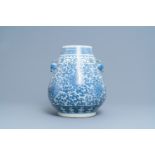 A Chinese blue and white 'hu' vase with lotus scrolls, 19th C.