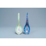 Two Chinese famille rose blue- and lime green-ground spoons, Tongzhi mark and of the period