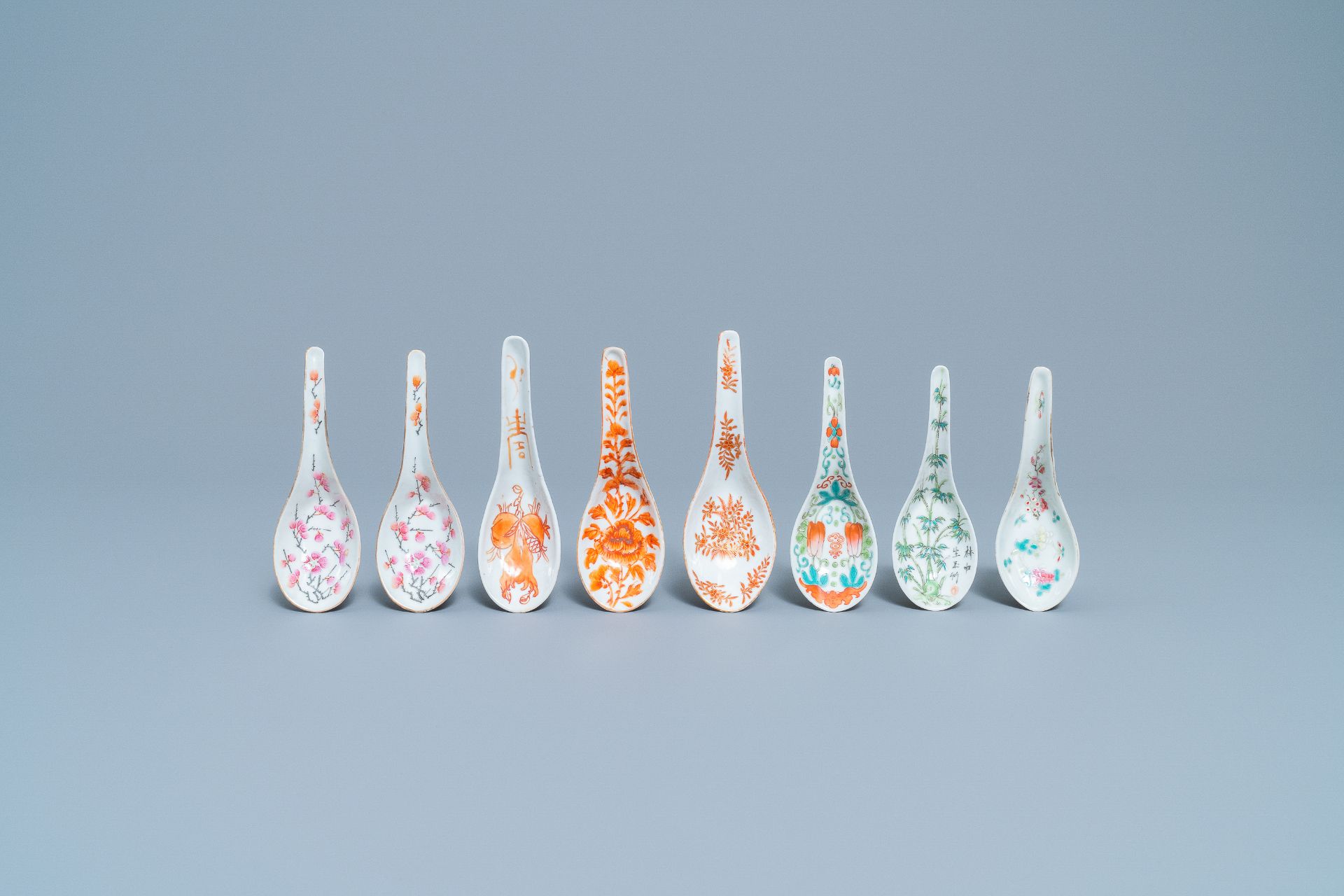 Eight Chinese famille rose and polychrome spoons, 19/20th C.