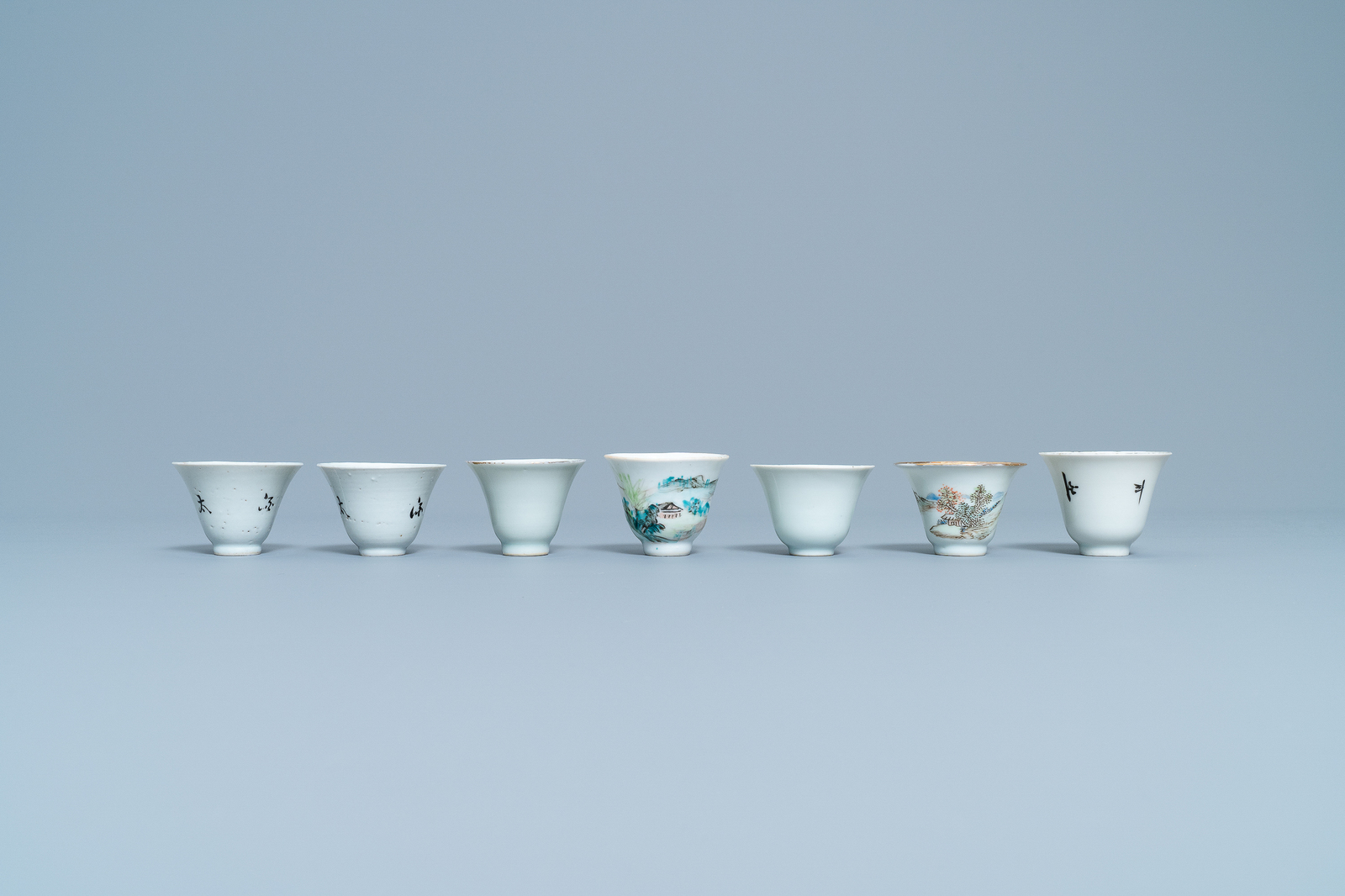 A collection of 14 Chinese qianjiang cai wine cup warmers, 19/20th C. - Image 6 of 13